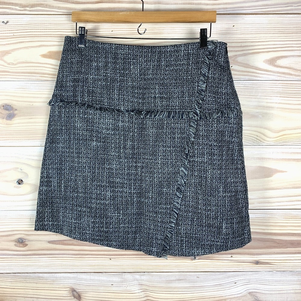Halogen Tweed Skirt Womens 12 Fray Gray‎ Plaid Twee Career Preppy
